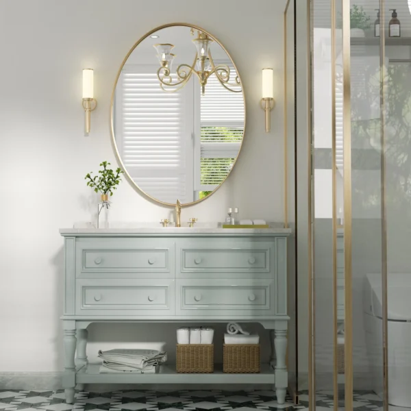 Clavies Oval Mirror for Bathroom, 24"X36" Vanity Wall Mirror, Gold Mirror with 1" deep Metal Framed - Image 4