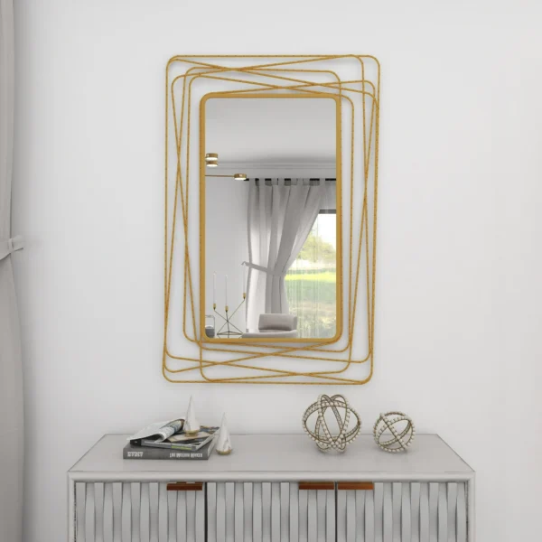 DecMode 31" x 47" Gold Wall Mirror with Thin Metal Rectangle Frame - Image 4