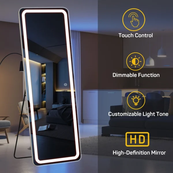 Full Length Mirror with LED Lights Rectangle 64"*21" Full Body Floor Mirror with Stand Wall Mounted - Image 4