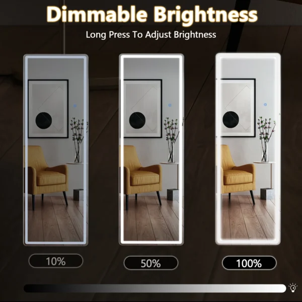 TINKLE WELL 64" x 21" LED Rectangular Full Length Standing Floor Mirror with Safe Corners for Bedroom, White - Image 3