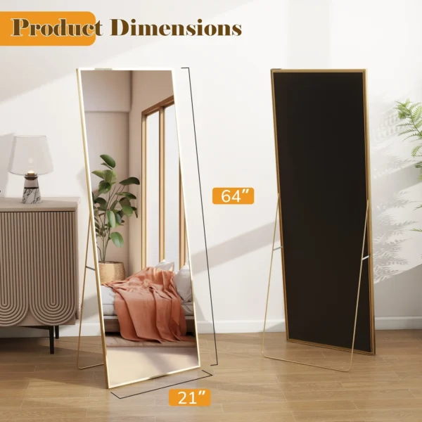Full Length Mirror 59"x16" Rectangle Floor Mirror with Stand Wall Mounted Mirror for Full Body,Gold - Image 3