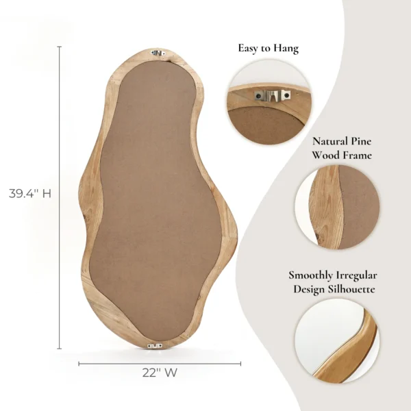 LuxenHome Natural Pine Wood Frame Irregular Oval Wall Mirror Decor Wall Mounted Accent Vanity Mirror - Image 4