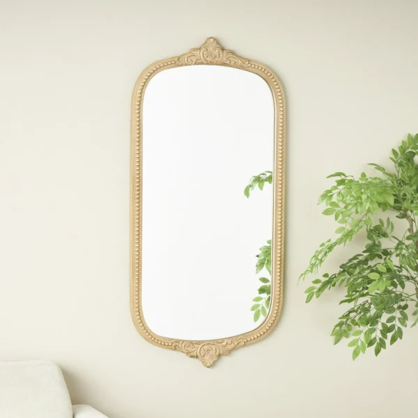 DecMode 24" x 48" Bronze Oval Scroll Wall Mirror with Beaded Frame