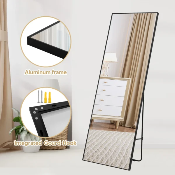 Anyask Rectangular Full Length Mirror with Stand 59"x16" Standing Leaning Mirror Hanging Mounted Full Body Mirror, Black - Image 3
