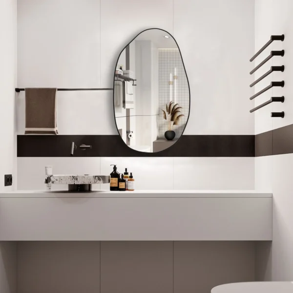 RACHMADES Irregular Wall Mirror, 33.5"×20.5" Asymmetrical Mirror, Bathroom Mirror Large Vanity Mirror for Wall Decor Mirror - Image 2