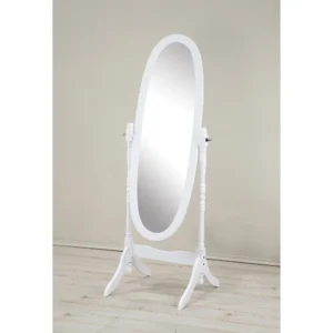 Roundhill Furniture Traditional Queen Anna Style Wood Floor Cheval Mirror, White Finish