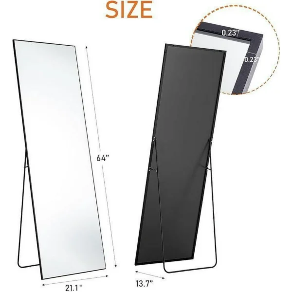 47" x 22" Modern Rectangle Full Length Mirror Floor Mirror with Bracket,Black - Image 3