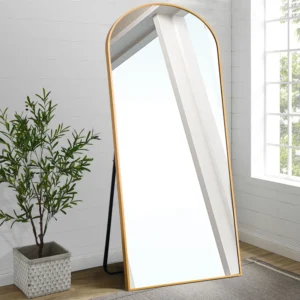 71"x31" Aluminum Alloy Full-length Mirror Arch Decorative Mirror with Bracket Gold