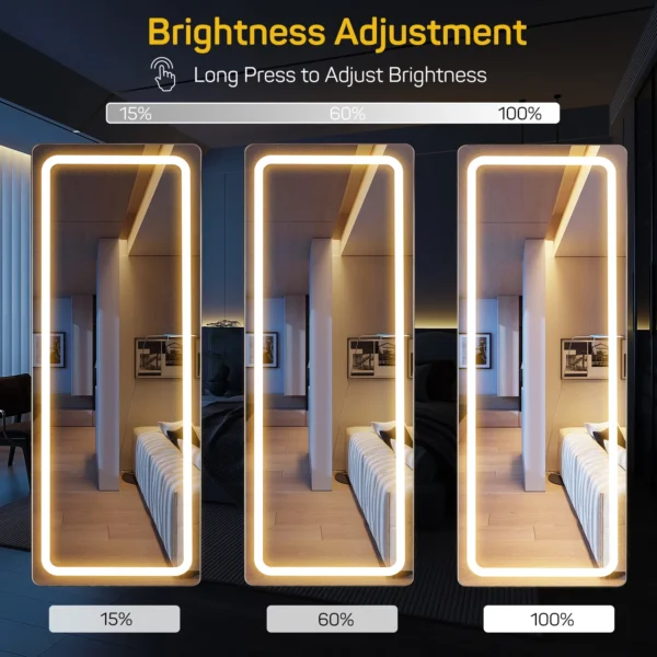 Full Length Mirror with LED Lights Rectangle 64"*21" Full Body Floor Mirror with Stand Wall Mounted - Image 5