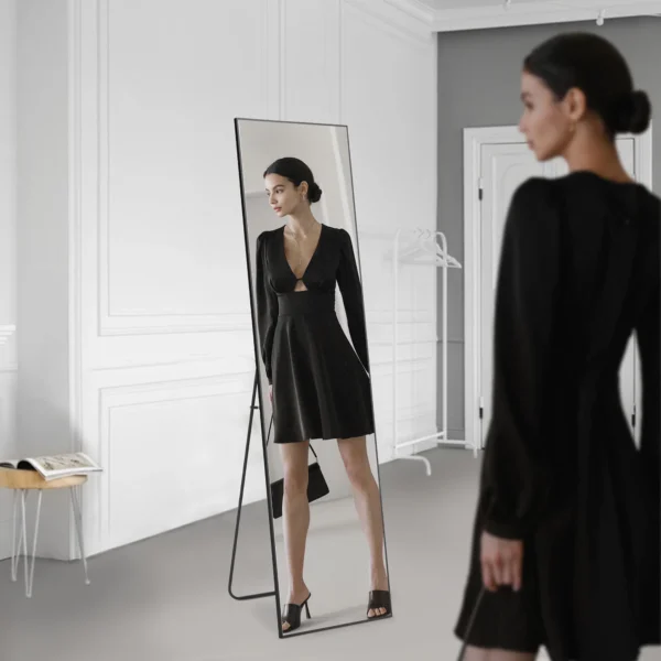 Gianna 59"x16" High-Quality Full Length Mirror, Aluminum Alloy Frame Ensures Stability, Standing Design for Bedroom, Black - Image 6