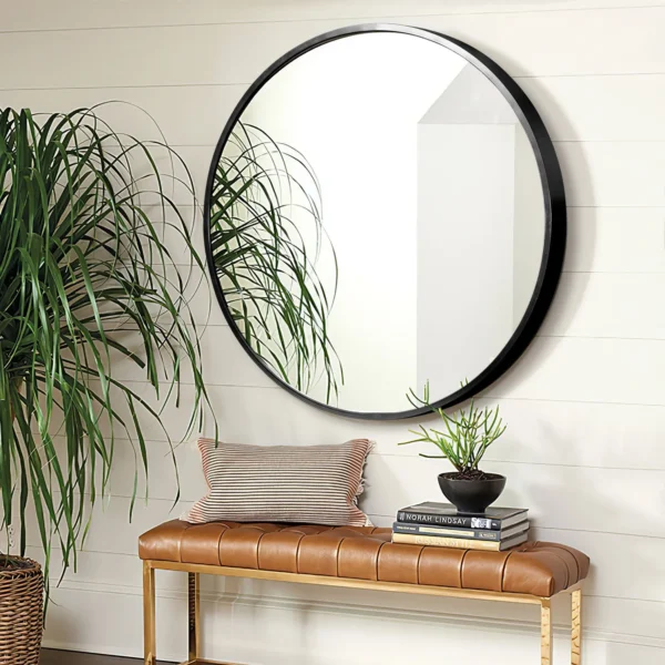 POSHIONS 35" Circle Round Wall Mounted Mirror Aluminum Alloy Framed Mirror,Black - Image 3