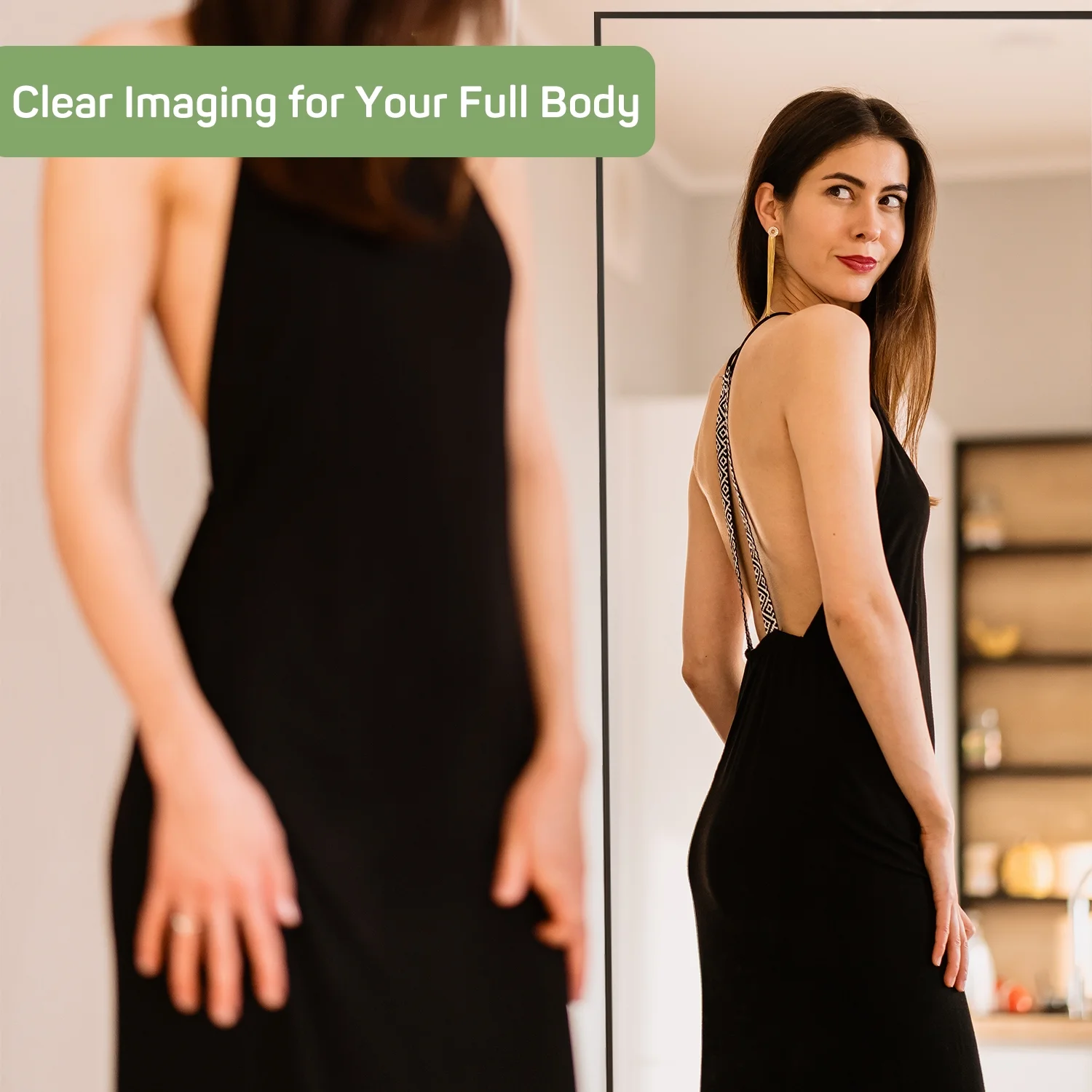 Full Length Mirror 59"x16" Rectangle Full Body Floor Mirror with Stand Wall-Mounted Mirror for Bedroom & Doors,Black - Image 3