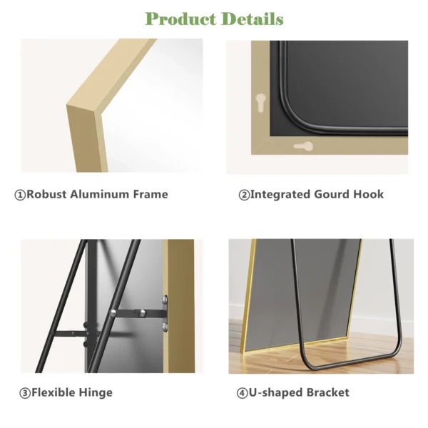 59"x16" Arched Full Length Mirror Large Full Body Floor Mirror with Stand Wall-mounted Mirror for Dressing,Gold - Image 3