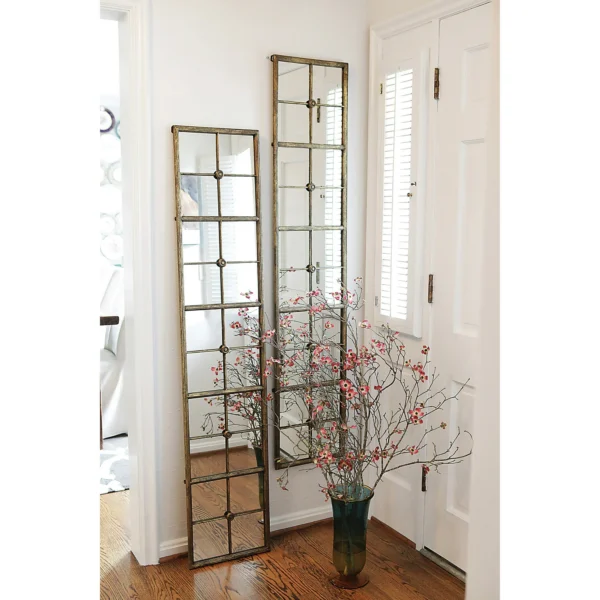 Creative Co-Op Distressed Rectangle Metal Framed Windowpane Wall Mirror, Gold - Image 3