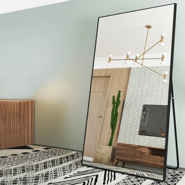 MAYEERTY 71"x32" Rectangle Oversized Full Length Mirror Aluminum Alloy Framed Floor Mirror with Bracket, Black - Image 2