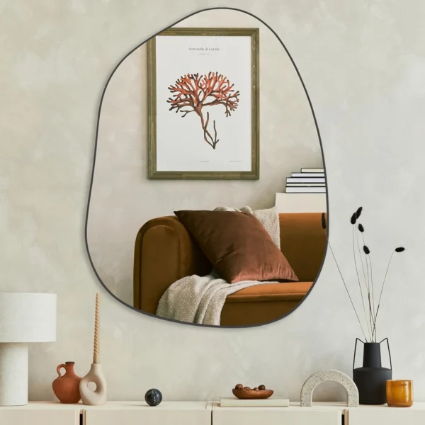 PERFNIQUE Irregular Wall Mirror Asymmetrical Mirror, 32''x24'' Black Wood Framed Mirror for Bathroom Bedroom Living Room Entryway, Decorative Modern Wall Decor - Image 2