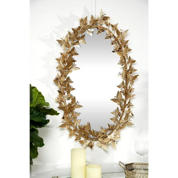 DecMode 19" x 33" Gold Oval 3D Butterfly Wall Mirror - Image 2