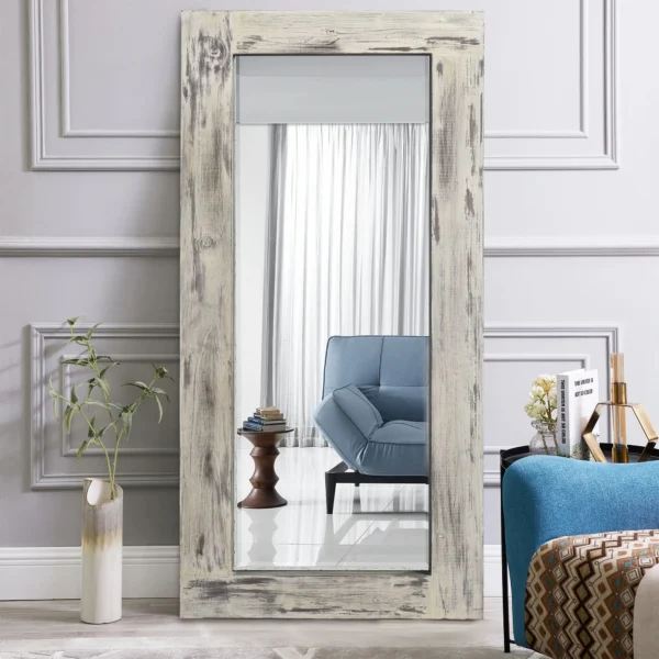 71"x32" Modern Rectangle Wood Full Length Mirror Floor Mirror without Bracket,Weathered White - Image 2