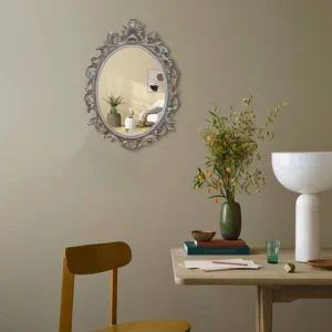Simon's Shop 18'' Oval Mirror for Living Room Silver Makeup Mirror Vintage Wall Mirror
