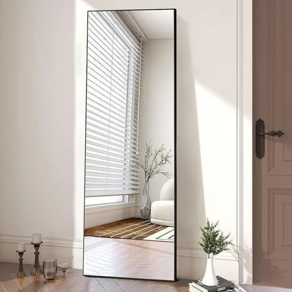 Anyrose 64"x21.1" Rectangle Full Length Mirror with Stand Frame Floor Mirror, Black