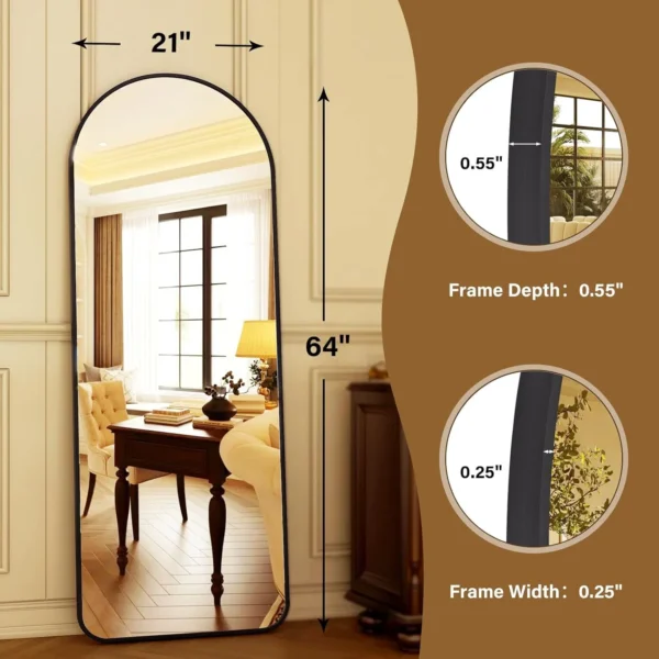 Anyrose 64.3"x21.1" Arched Full Length Mirror With Stand Wall-Mounted, Black - Image 2