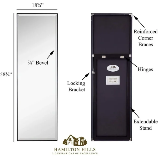 Hamilton Hills Black Full Length Mirror for Floor Full Body Standing Mirror Tall 58" x 18" Wide Stand Up - Image 3