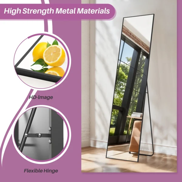 59"x16" Full Length Mirror Standing Rectangle Floor Mirrors Body Dressing Wall-Mounted Mirror, Black - Image 2