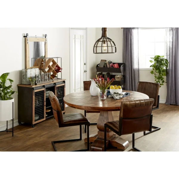 DecMode Industrial Brown Square Shaped Wall Mirror with Natural Wood Grain Pattern, 31"W x 31"H - Image 3