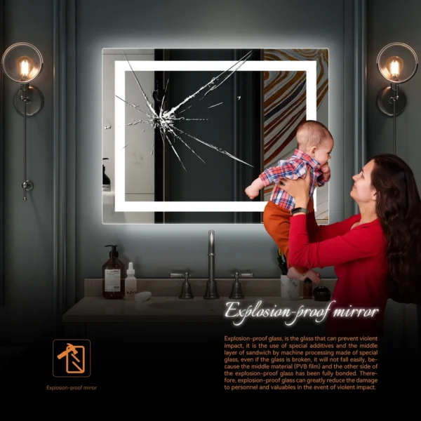 Zimtown Touch LED Bathroom Mirror Rectangle Light Strip Lighted Mirror 32x24 Silver - Image 8