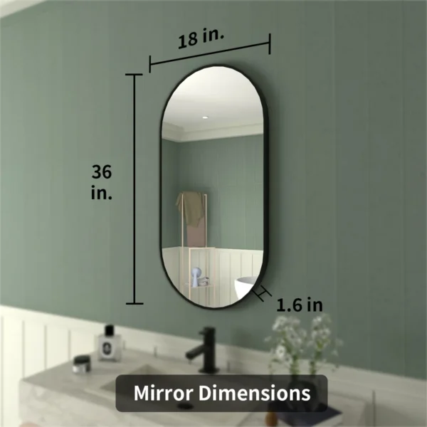 18 in. W x 36 in. H Oval Framed Wall Bathroom Vanity Mirror in Matte Black - Image 7
