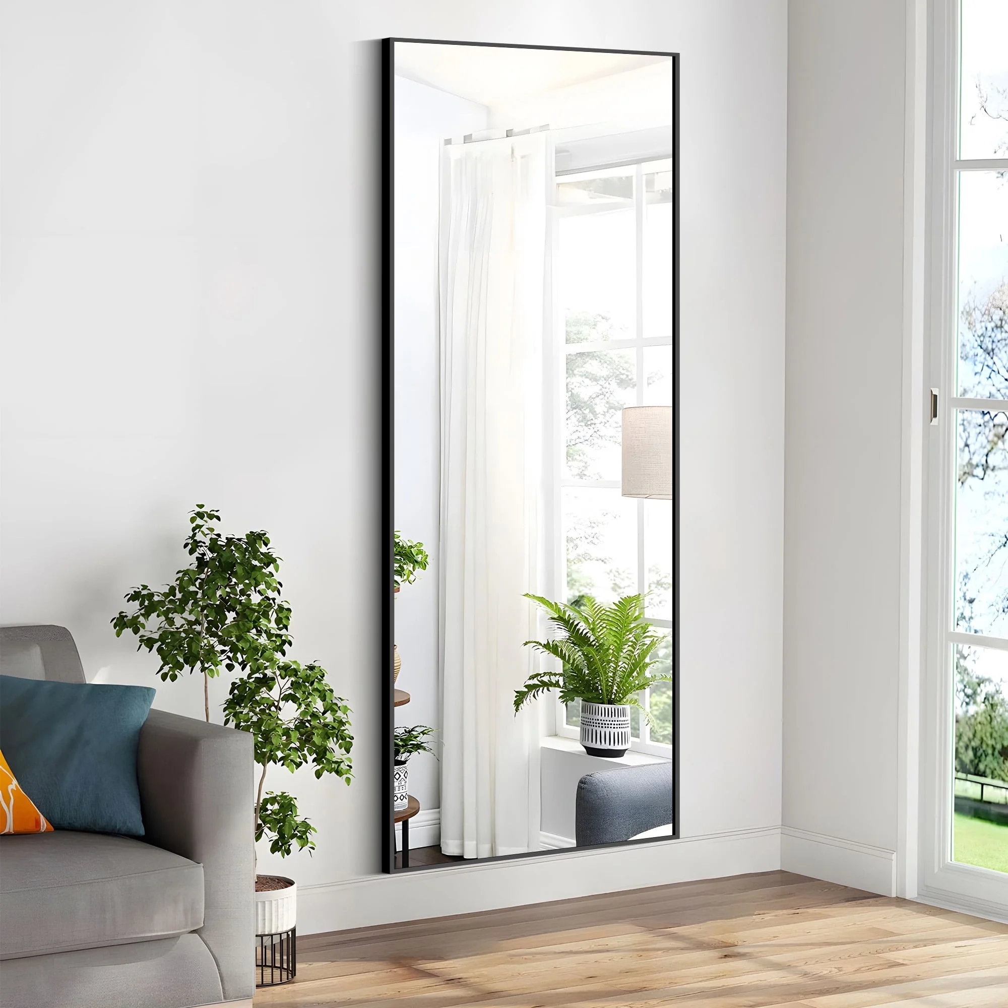Full Length Mirror 59"x16" Rectangle Full Body Floor Mirror with Stand Wall-Mounted Mirror for Bedroom & Doors,Black - Image 4