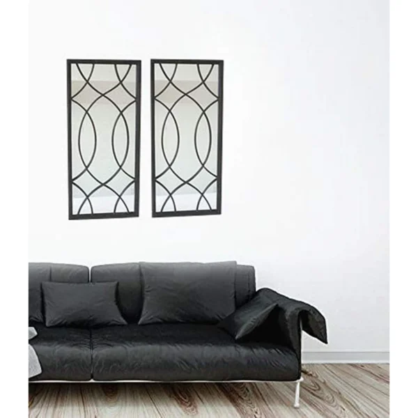 Parisloft Rectangle Window Pane Metal Wall Mirror, Black, 27.75" H - Image 3