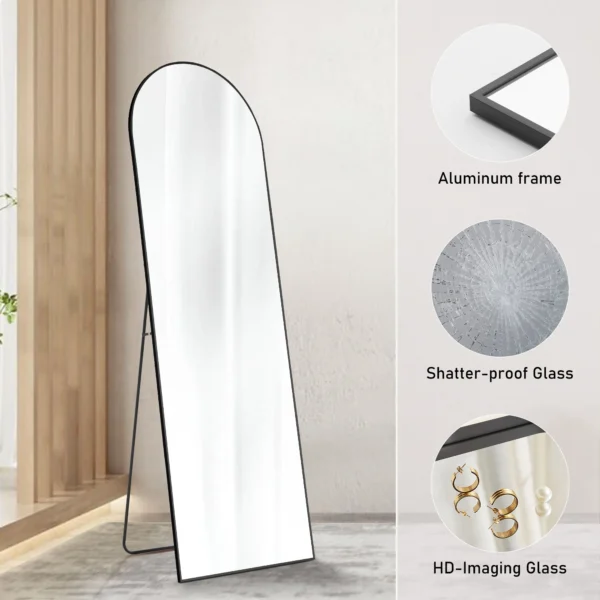 ZUNMOS 64"x21" Arched Full Length Mirror Rectangle Free Standing Wall Mounted Leaning Hanging Floor Mirrors, Black - Image 3