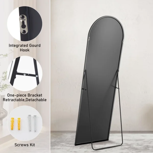 ZUNMOS 64"x21" Arched Full Length Mirror Rectangle Free Standing Wall Mounted Leaning Hanging Floor Mirrors, Black - Image 4
