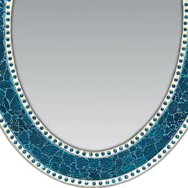 DecorShore 32.5x 24.5" Crackle Glass Mosaic Decorative Oval Wall Mirror, Vanity Mirror in Jewel Tone - Image 3