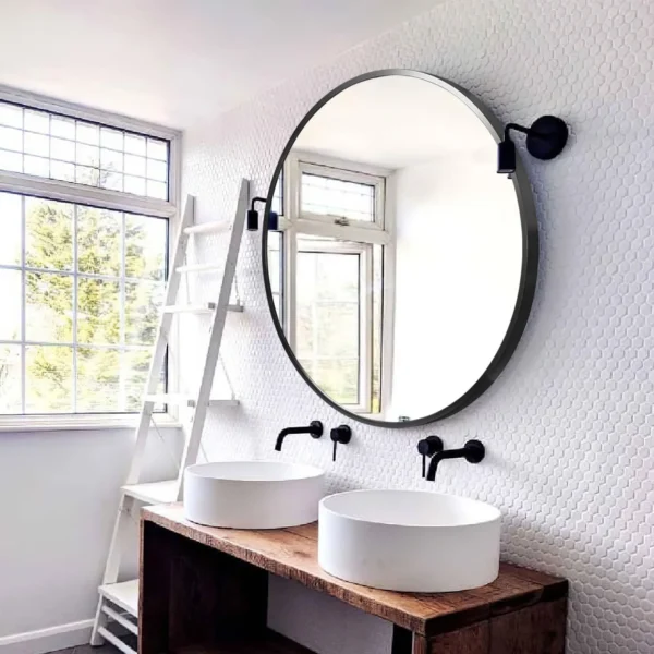 36" Home Decorative Aluminum Alloy Frame Round Wall Mounted Mirror,Black - Image 2