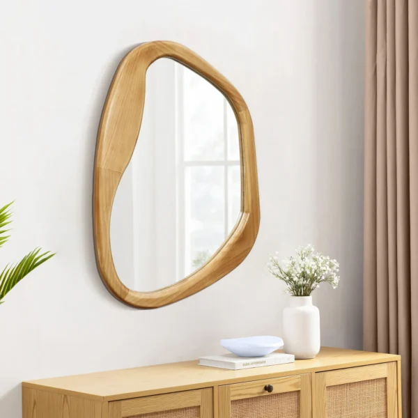 LuxenHome Natural Pine Wood Frame Irregular Oblong Wall Mirror - Image 2