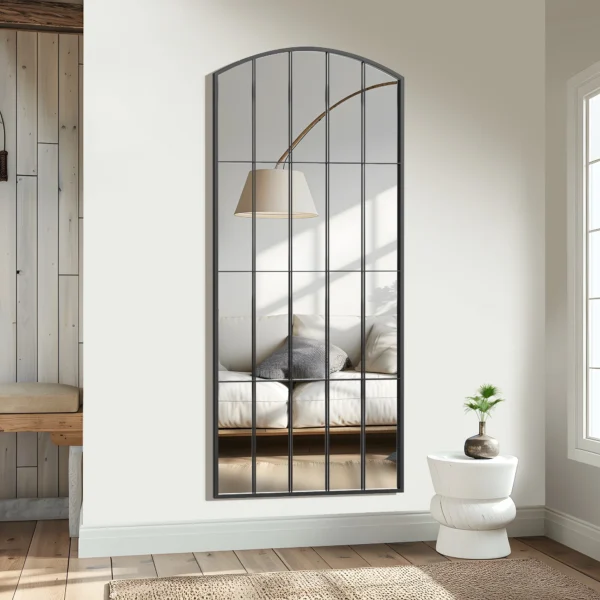 67"x28" Arched Full Length Mirror Iron Framed Window Mirror,Black - Image 4