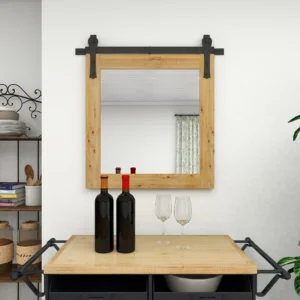 DecMode Industrial Brown Square Shaped Wall Mirror with Natural Wood Grain Pattern, 31"W x 31"H