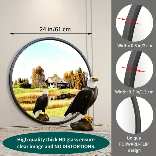 24 inch Black Round Mirror, Bathroom Vanity Wall Mirror with Frame, Entryway Living Room Decor. - Image 3