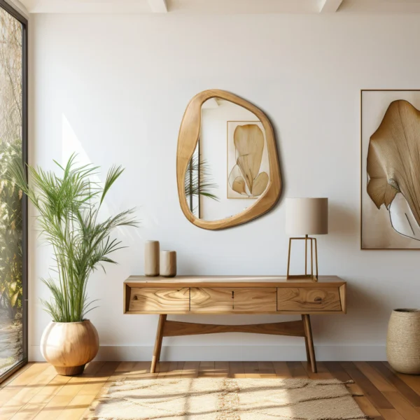 LuxenHome Natural Pine Wood Frame Irregular Oblong Wall Mirror - Image 5