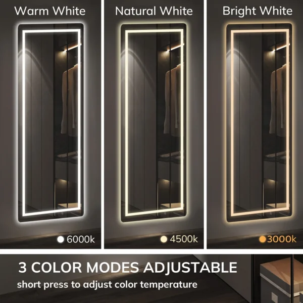 Full Length Mirror with Lights, 64"x21" LED Full Body Mirror, Free Standing Lighted Floor Mirror, 3 Color Lighting, White - Image 5