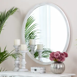 Fetco White 30-in. Round Carved Frame Mirror