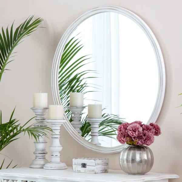 Fetco White 30-in. Round Carved Frame Mirror