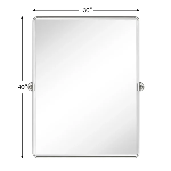 TEHOME 30 x 40'' Brushed Nickel Pivot Bathroom Mirror Tilt Vanity Mirror Metal Framed Rectangle Tilting Beveled Vanity Mirrors for Wall, Vertical - Image 3