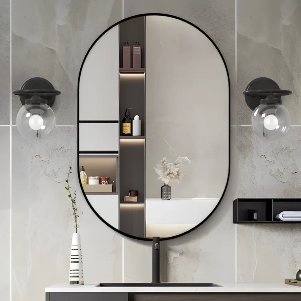 CISTEROMAN Oval Bathroom Mirror Capsule Wall Vanity Mirror, 24"x36" Pill Mirrors Wall Mounted Mirror, Large Modern Mirror with Black - Image 2