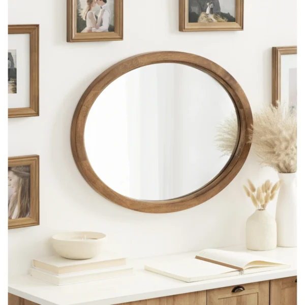 Kate and Laurel Hogan Farmhouse Oval Framed Wall Mirror, 18 x 24, Natural Rustic, Decorative Traditional Wood Mirror with Soft Curvature and Oval Shape