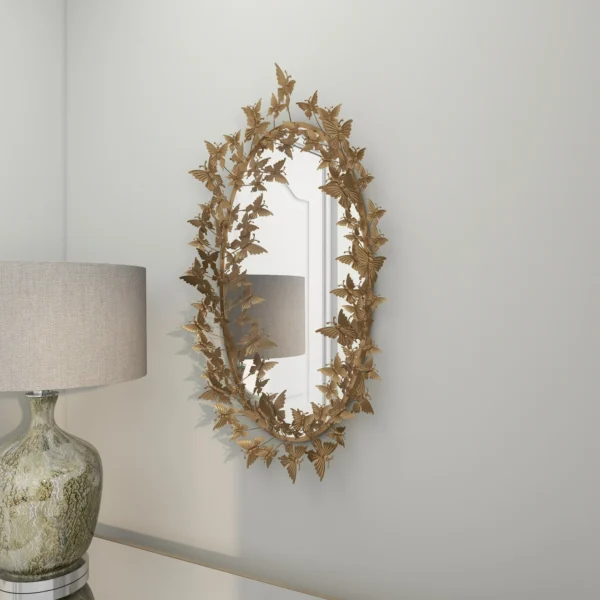 DecMode 19" x 33" Gold Oval 3D Butterfly Wall Mirror - Image 4