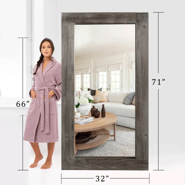 Modern Rectangle Solid Wood Wide Edge Full-length Mirror Body Mirror 71"x32" Charcoal Color - Image 2