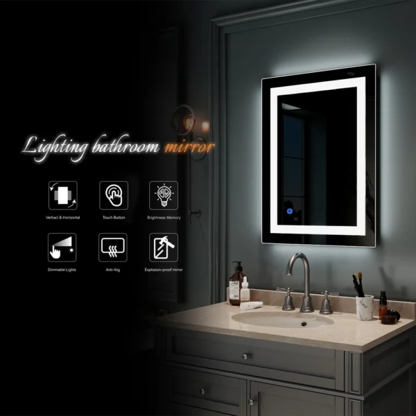 Zimtown Touch LED Bathroom Mirror Rectangle Light Strip Lighted Mirror 32x24 Silver - Image 5